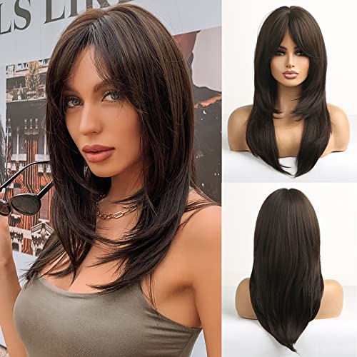 HAIRCUBE Long Blonde Wigs for Women Synthetic Hair Wig with Fringe Ombre Color