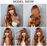 Esmee 24" Synthetic Wigs for Women Dark Roots Long Wig with Bangs Ombre Wavy Hair Realistic Simulation Scalp Middle Part