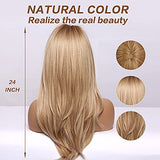 HAIRCUBE Long Blonde Wigs for Women Synthetic Hair Wig with Fringe Ombre Color