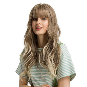 Esmee 24" Synthetic Wigs for Women Dark Roots Long Wig with Bangs Ombre Wavy Hair Realistic Simulation Scalp Middle Part