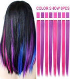 Rhyme Colored Hair Extensions Clip in For Girls Kids Women Hair Accessories Wig Hairpieces Christmas Halloween Gift birthday Cosplay Hairstyles 8 Pieces (Pink Purple Blue Teal)