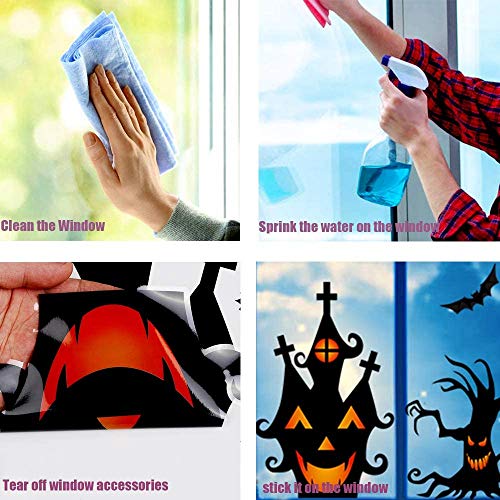 LOKIPA Halloween Window Clings Stickers, 7Sheet Halloween Bats Spiders Window Cling Sticker Decal for Halloween Window Decoration