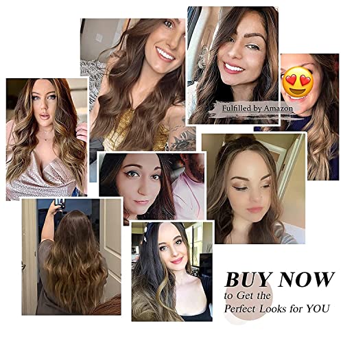 HAIRCUBE Long Curly Brown Wigs for Women Synthetic Hair Wig Middle Parting