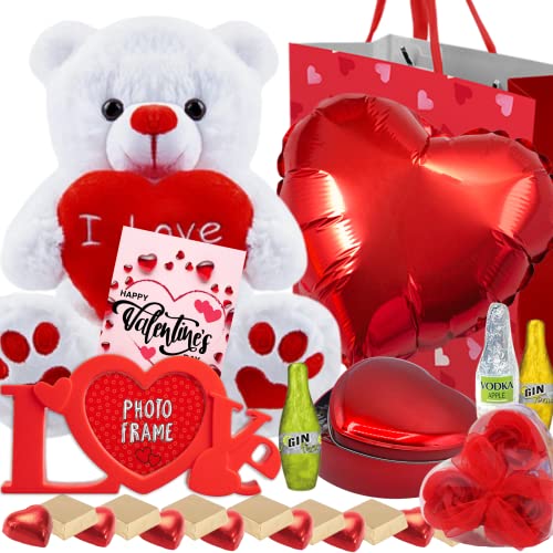 Valentines Gifts for Him - Large Valentines Teddy, Valentines Chocolates, Photo Frame, Foil Balloon, Large Gift Bag, Valentines Card - Valentines Hampers for Men, Boyfriend, Husband