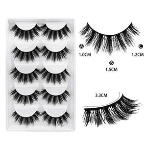 False Eyelashes, 3D Faux Mink Fake Eyelashes Handmade Dramatic Thick Crossed Cluster False Eyelashes Black Nature Fluffy Long Soft Reusable(5 Pairs)