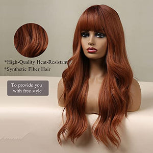 Esmee 24" Synthetic Wigs for Women Dark Roots Long Wig with Bangs Ombre Wavy Hair Realistic Simulation Scalp Middle Part