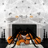 RMMD 100g Spider Web Decoration 120 Pcs Fake Spiders Halloween Cobwebs Giant Fake Spider Web 400sqft Stretchable Cobwebs with White Large Halloween Spider Web Decorations for Indoors/Outdoors