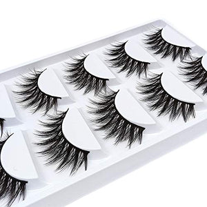 False Eyelashes, 3D Faux Mink Fake Eyelashes Handmade Dramatic Thick Crossed Cluster False Eyelashes Black Nature Fluffy Long Soft Reusable(5 Pairs)