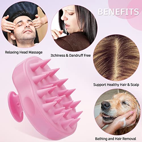 FREATECH Scalp Massager Shampoo Brush with Soft & Flexible Silicone Bristles for Hair Care and Head Relaxation, Ergonomic Scalp Scrubber/Exfoliator for Dandruff Removal and Hair Growth, Pink