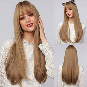 Esmee 24" Synthetic Wigs for Women Dark Roots Long Wig with Bangs Ombre Wavy Hair Realistic Simulation Scalp Middle Part