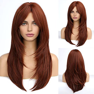 HAIRCUBE Long Blonde Wigs for Women Synthetic Hair Wig with Fringe Ombre Color