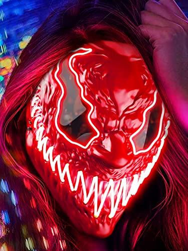 Venobat LED Halloween Mask, Scary Light Up Mask for Men Women Kids Adult with 3 Lighting Modes Glowing Neon Mask Dark and Evil Glowing Eyes Cosplay Costume Masquerade Parties Carnival