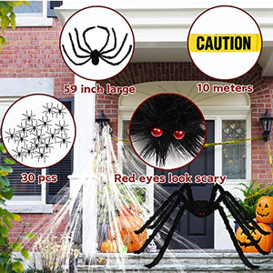 RMMD 100g Spider Web Decoration 120 Pcs Fake Spiders Halloween Cobwebs Giant Fake Spider Web 400sqft Stretchable Cobwebs with White Large Halloween Spider Web Decorations for Indoors/Outdoors