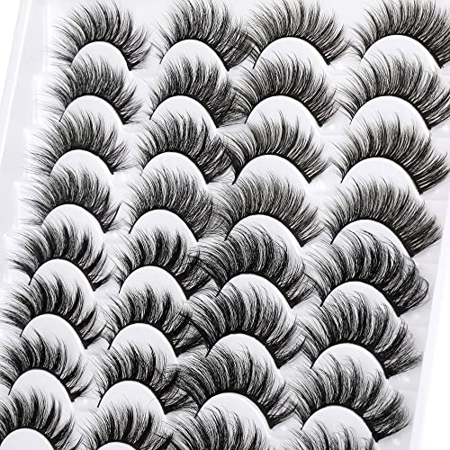 JIMIRE 16 Pairs False Eyelashes Fluffy Volume Natural Fake Lashes 3D Faux Mink Lashes Pack