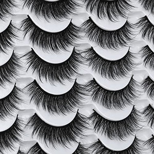 JIMIRE 16 Pairs False Eyelashes Fluffy Volume Natural Fake Lashes 3D Faux Mink Lashes Pack