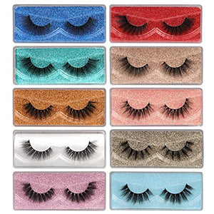 Newcally Lashes False Eyelashes Natural 3D Faux Mink Eye Lashes 10 Pairs 10 Styles Fluffy Wispy Fake Eyelashes Dramatic Handmade Reusable Lashes Pack with 10 Portable Eyelash Boxes