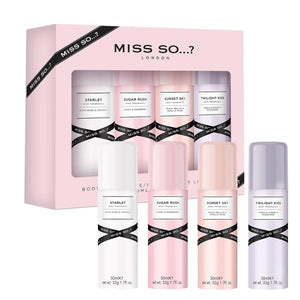 Miss So...? Mini Galore Womens Body Fragrance Gift Set, with Starlet, Sugar Rush, Sunset Sky & Twilight Kiss, Body Fragrance Set