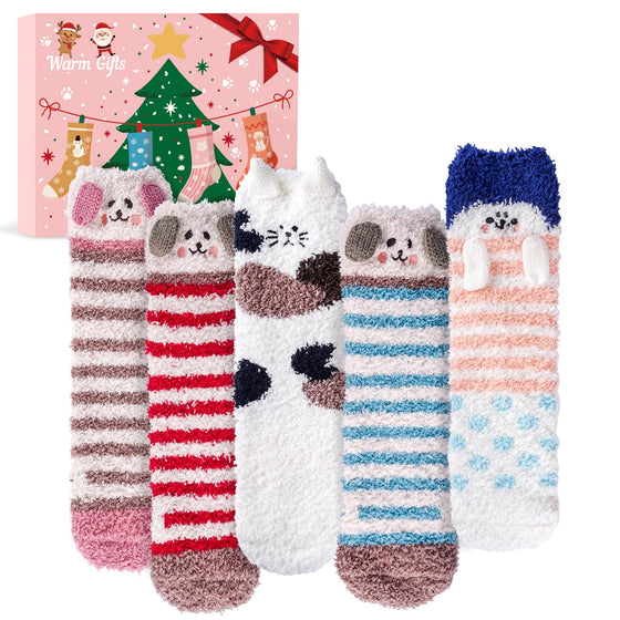 Christmas Gifts for Women Fluffy Socks - Ladies Fluffy Bed Socks Womens Girls Cosy Fuzzy Warm Thermal Dog Cat Socks 4-7, Stocking Fillers Women Advent Calendar 2023 Secret Santa Xmas Gifts Mum Her