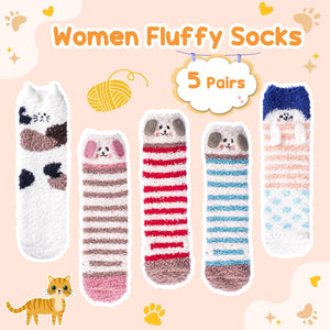 Christmas Gifts for Women Fluffy Socks - Ladies Fluffy Bed Socks Womens Girls Cosy Fuzzy Warm Thermal Dog Cat Socks 4-7, Stocking Fillers Women Advent Calendar 2023 Secret Santa Xmas Gifts Mum Her