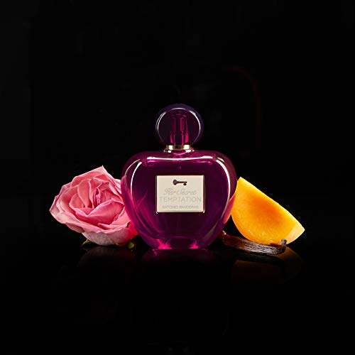 Antonio Banderas Her Secret Temptation perfume bottle with rose and peach
