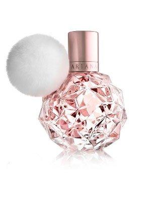 Ariana Grande Ari Eau de Perfume spray bottle with pink crystal design and white pompom