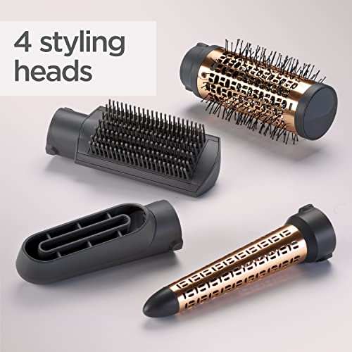BaByliss 4 in 1 Hair Dryer Styler with four black and copper attachments, including brushes and styling barrels