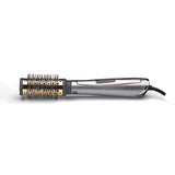 BaByliss 4 in 1 Hair Dryer Styler with a metallic silver handle, black accents and a round bristle brush attachment