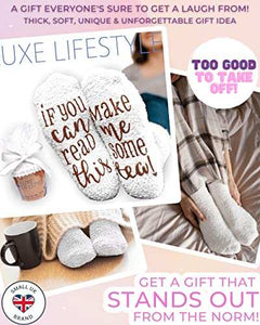 Cozy white tea-themed socks for women, perfect birthday gift to keep feet warm and comfortable