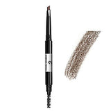 Brown Waterproof Eyebrow Pencil with a black retractable barrel, angled brown tip, spoolie brush and brown swatch