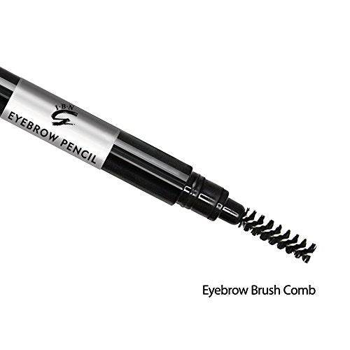 Brown Waterproof Eyebrow Pencil with a glossy black retractable body, silver label band and spiral brow comb brush