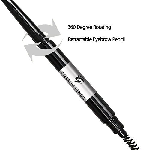 Brown Waterproof Eyebrow Pencil with a glossy black retractable body, silver label band and spoolie brush end
