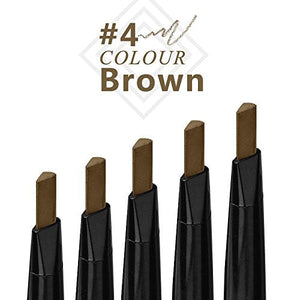 Brown Waterproof Eyebrow Pencil with a glossy black retractable body and silver detail, shown beside its black box