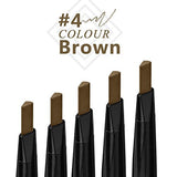 Brown Waterproof Eyebrow Pencil with brown retractable tips in five lengths, showing its angled cosmetic refill shape.