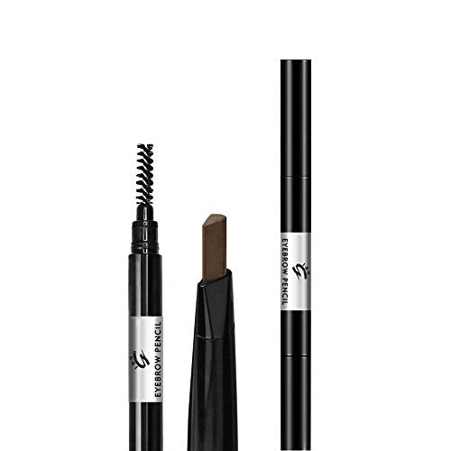 Brown Waterproof Eyebrow Pencil with a brown angled tip, glossy black retractable barrel, and spoolie brush.