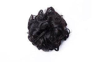 Bun Up Do Hair Extensions in brown and blonde curls, a long, loose wavy ponytail piece held at the top