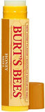 Burt's Bees Honey Lip Balm in a golden yellow tube with a cream label, red lettering and honey flavor text.
