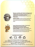 Burt's Bees Honey Lip Balm box with a pale yellow beeswax cell pattern, honey jar illustration and green product text.