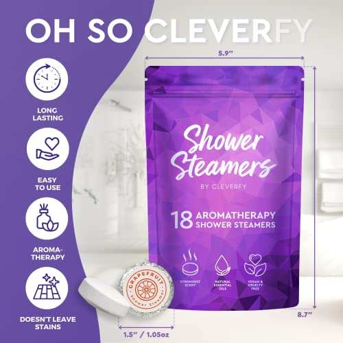 Purple pack of Cleverfy aromatherapy shower steamers with lavender scent and usage icons