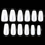 Set of medium opaque coffin ballerina false nails with size measurements