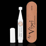 Nail glue and brown emery board for coffin ballerina false nails application