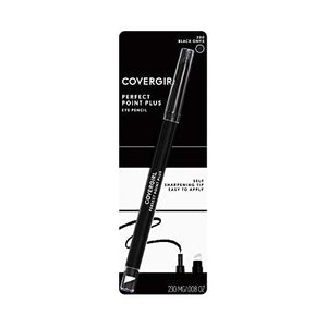 Covergirl Eyeliner Black Onyx shown as a pale beige, wavy makeup swatch with a soft, textured finish