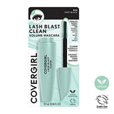 COVERGIRL Lash Blast Clean Volume Mascara in pale mint packaging, with a black wand and spoolie brush.