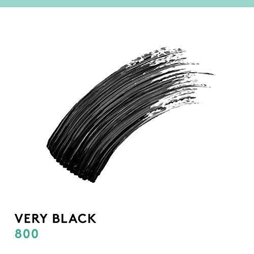 COVERGIRL Lash Blast mascara in Very Black, shown as a glossy black, curved brush-stroke swatch with separated streaks.