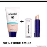 COVERGIRL Moisturizing Concealer keyword shown beside a white BB cream tube and blue lipstick with nude bullet