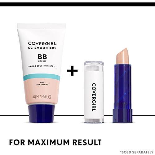 COVERGIRL Moisturizing Concealer in a blue tube with a nude creamy tip, shown beside a white BB cream tube