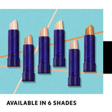 COVERGIRL Moisturizing Concealer shown as six lipstick-shaped tubes in dark blue cases with varied nude shades