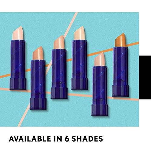 COVERGIRL Moisturizing Concealer sticks in purple tubes, shown in six shades with peach and tan cream tips