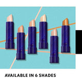 COVERGIRL Moisturizing Concealer sticks in purple tubes, shown in six shades with peach and tan cream tips