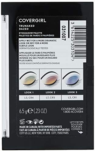 COVERGIRL Trunaked Palette eyeshadow compact with black packaging, eight shades and three illustrated eye looks on the back