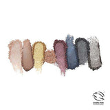 COVERGIRL Trunaked Palette with eight swatched eyeshadow shades in neutral, gold, mauve, blue, charcoal and silver